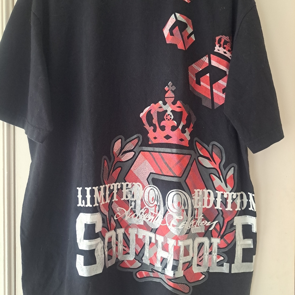 Vintage SouthPole Black and Red Mens T-Shirt Sz L